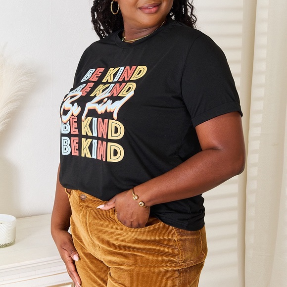 NEW Simply Love Black Be Kind Rainbow Graphic Tee T-Shirt - Picture 6 of 9